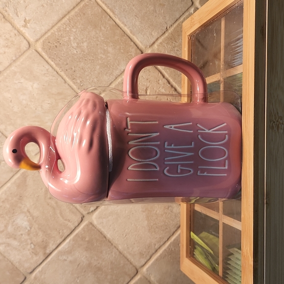 Rae Dunn "I Don't Give A Flock" Coffee Mug with Flamingo topper - Picture 1 of 3
